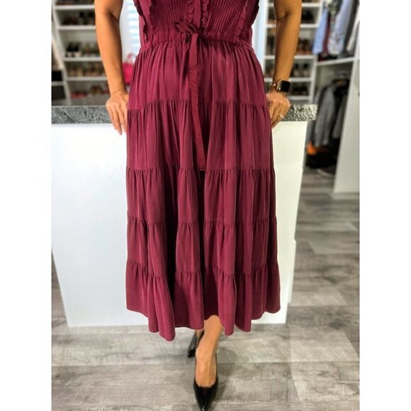 Ulla Johnson Maroon Tiered Sleeveless Midi Dress $690 Pristine! - Picture 7 of 14